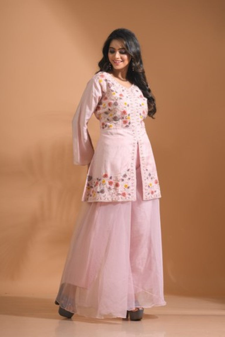 Morchari Co Ord Set With Hand Embroidery - Light Peach - Swadesiicart