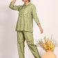 Morchari Co Ord Set With Hand Embroidery - Green - Swadesiicart