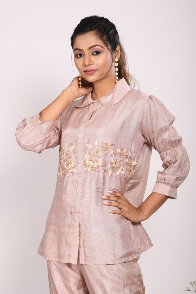 Morchari Co Ord Set With Hand Embroidery - Cream - Swadesiicart