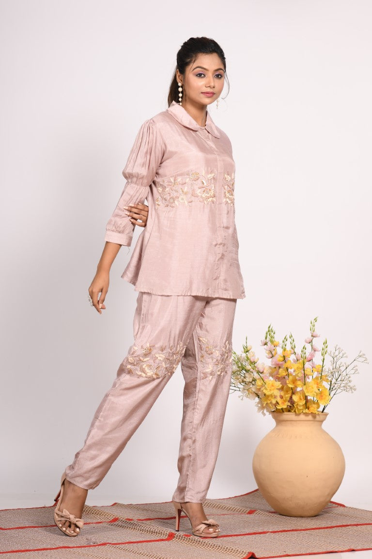 Morchari Co Ord Set With Hand Embroidery - Cream - Swadesiicart