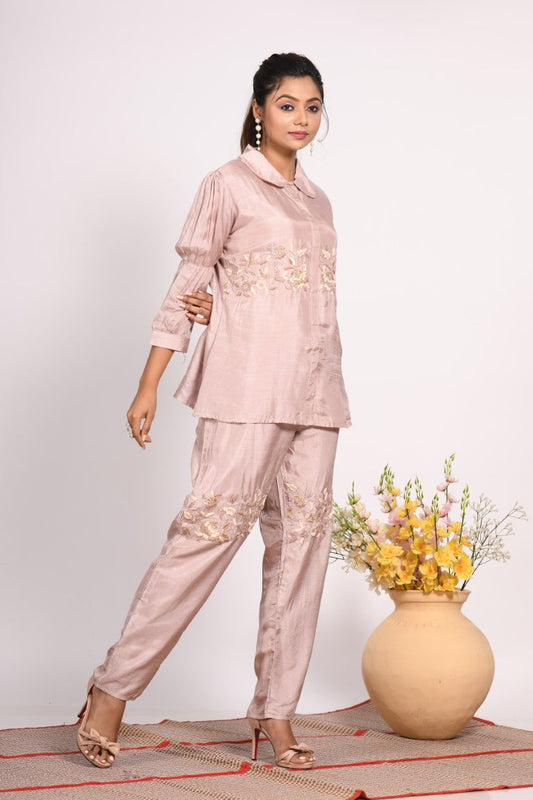 Morchari Co Ord Set With Hand Embroidery - Cream - Swadesiicart