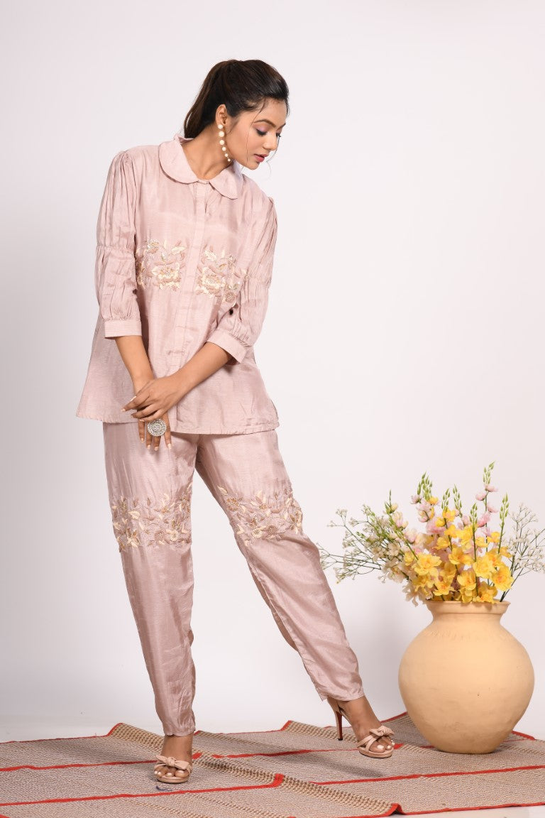 Morchari Co Ord Set With Hand Embroidery - Cream - Swadesiicart
