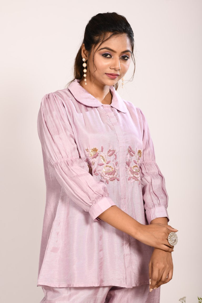 Morchari Co Ord Set With Hand Embroidery - Purple - Swadesiicart