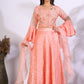 Morchari Crop Top With Hand Embroidery With Frill Dupatta - Peach - Swadesiicart