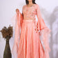 Morchari Crop Top With Hand Embroidery With Frill Dupatta - Peach - Swadesiicart