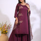 Morchari Palazzo With Long Pant & Dupatta With Hand Embroidery - Maroon - Swadesiicart