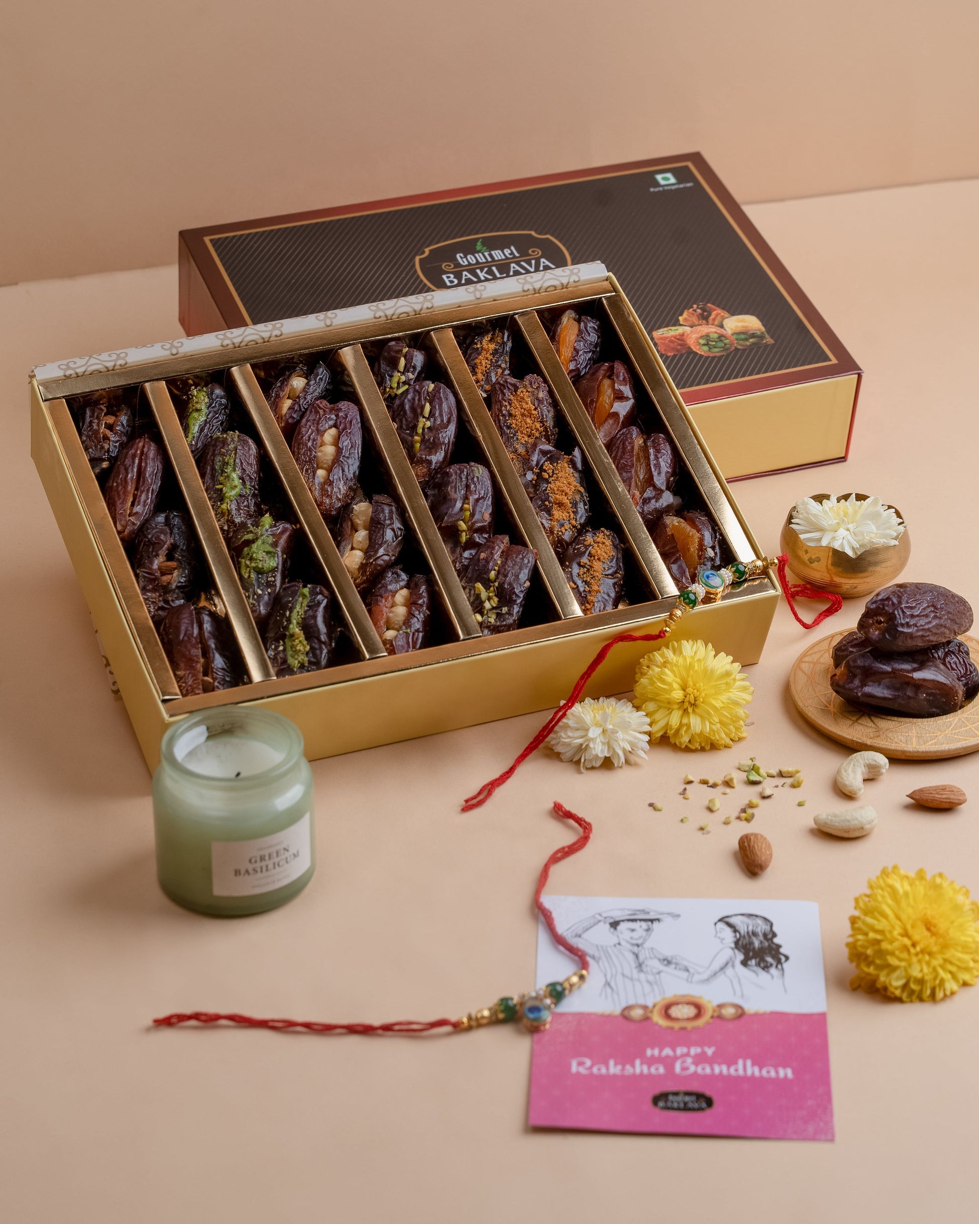 Gourmet Baklava Assorted Stuffed Dates Treat Box 24Pieces | Swadesiicart