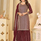 Mesmeric Maroon Faux Georgette Palazzo Suit with Embroidery - Emponline | Swadesiicart