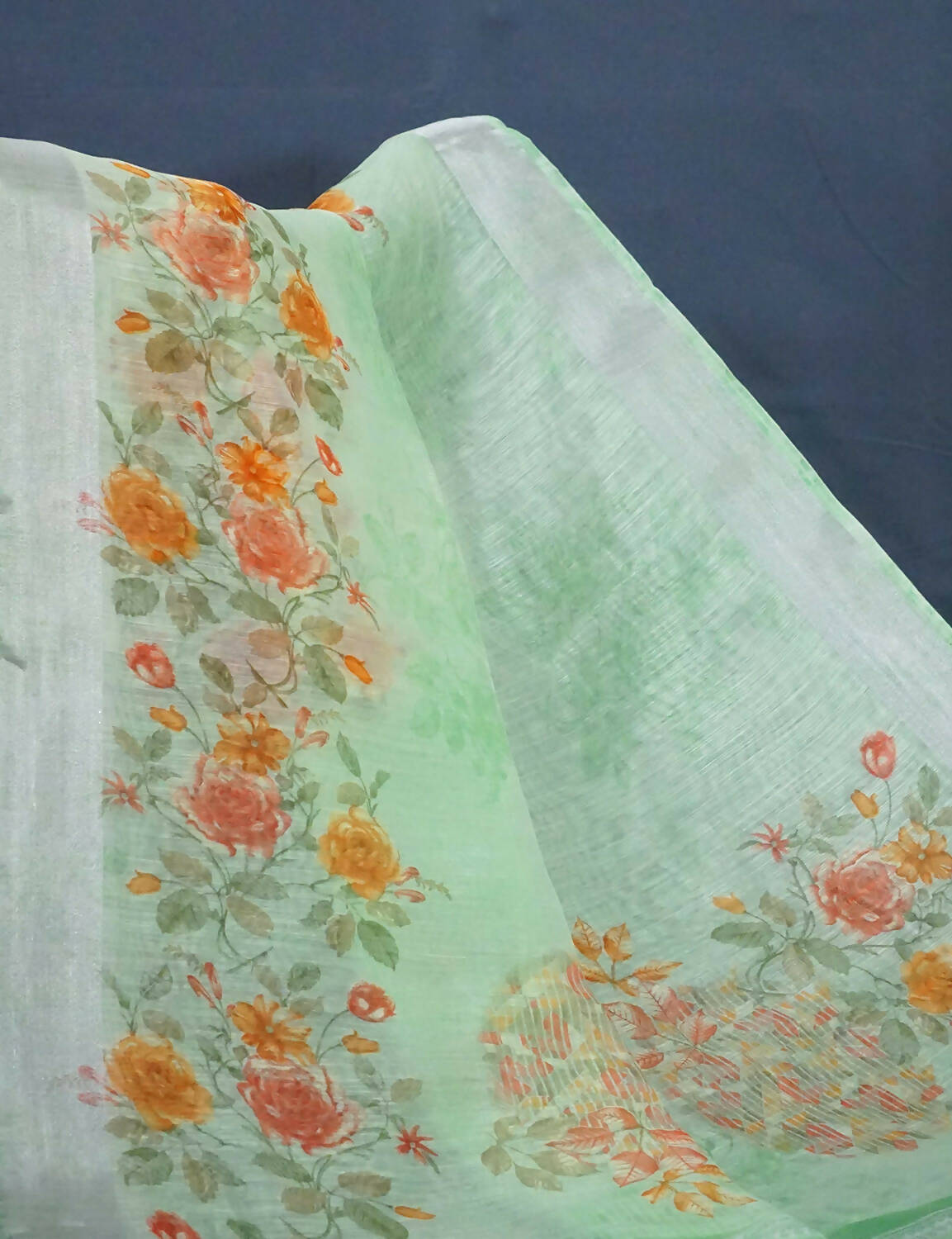 Shades Of Mint Green Floral Design Semi Chanderi Saree By Gayathri Reddy Designer Studio | Swadesiicart