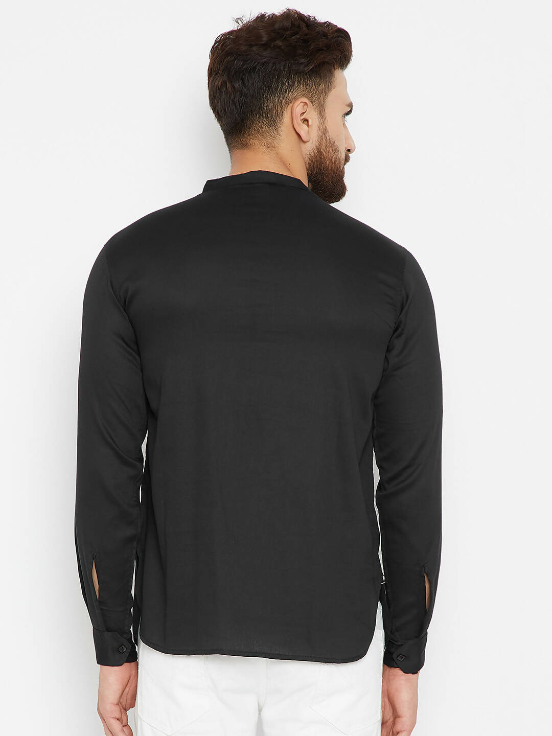 Even Apparels Black Pure Cotton Men's Kurta With Band Collar | Swadesiicart