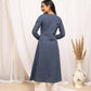 FIORRA Women's Floral Printed Navy Blue Cotton A-Line Kurta - Swadesiicart