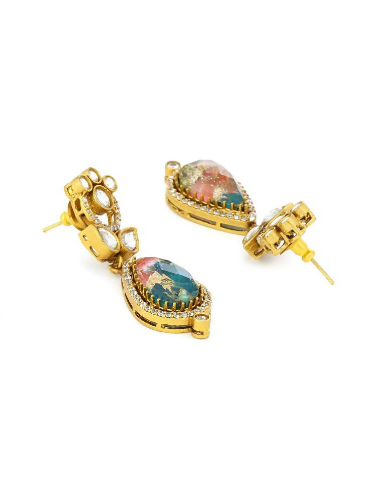 Kundan Antique Finish Floral Earrings and Necklace set - Ruby Raang | Swadesiicart