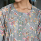Vaasva Women's Grey Cotton Digital Printed Embroidered Placket Dress | Swadesiicart
