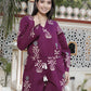 Miravan Women's Pure Cotton Wine Floral Printed Long Sleeves Waist Tie-Up Playsuit - Swadesiicart