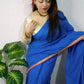 Exclusive Collection Beautiful Khadi Cotton Handloom Saree With Beautiful Zari Border - Blue - Swadesiicart