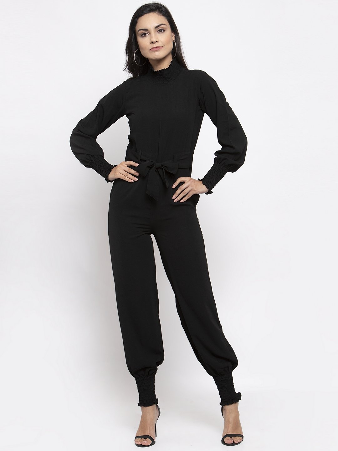 Jompers Women Black Solid Basic Jumpsuit - Swadesiicart