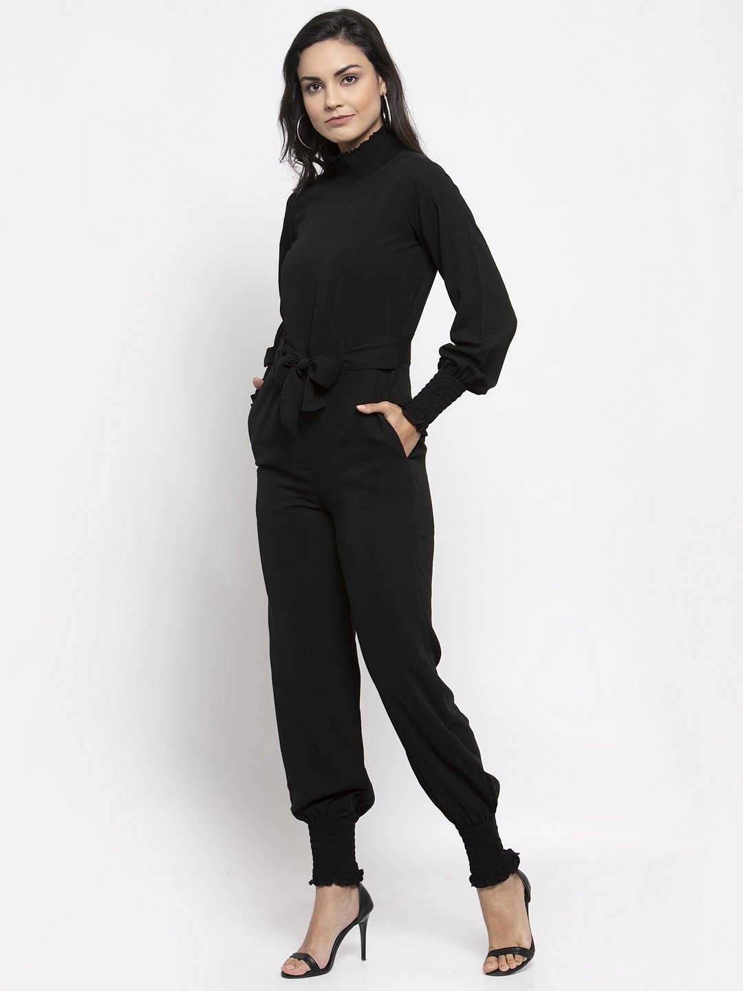 Jompers Women Black Solid Basic Jumpsuit - Swadesiicart