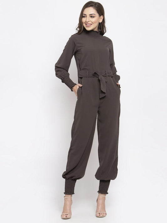 Jompers Women Grey Solid Basic Jumpsuit - Swadesiicart