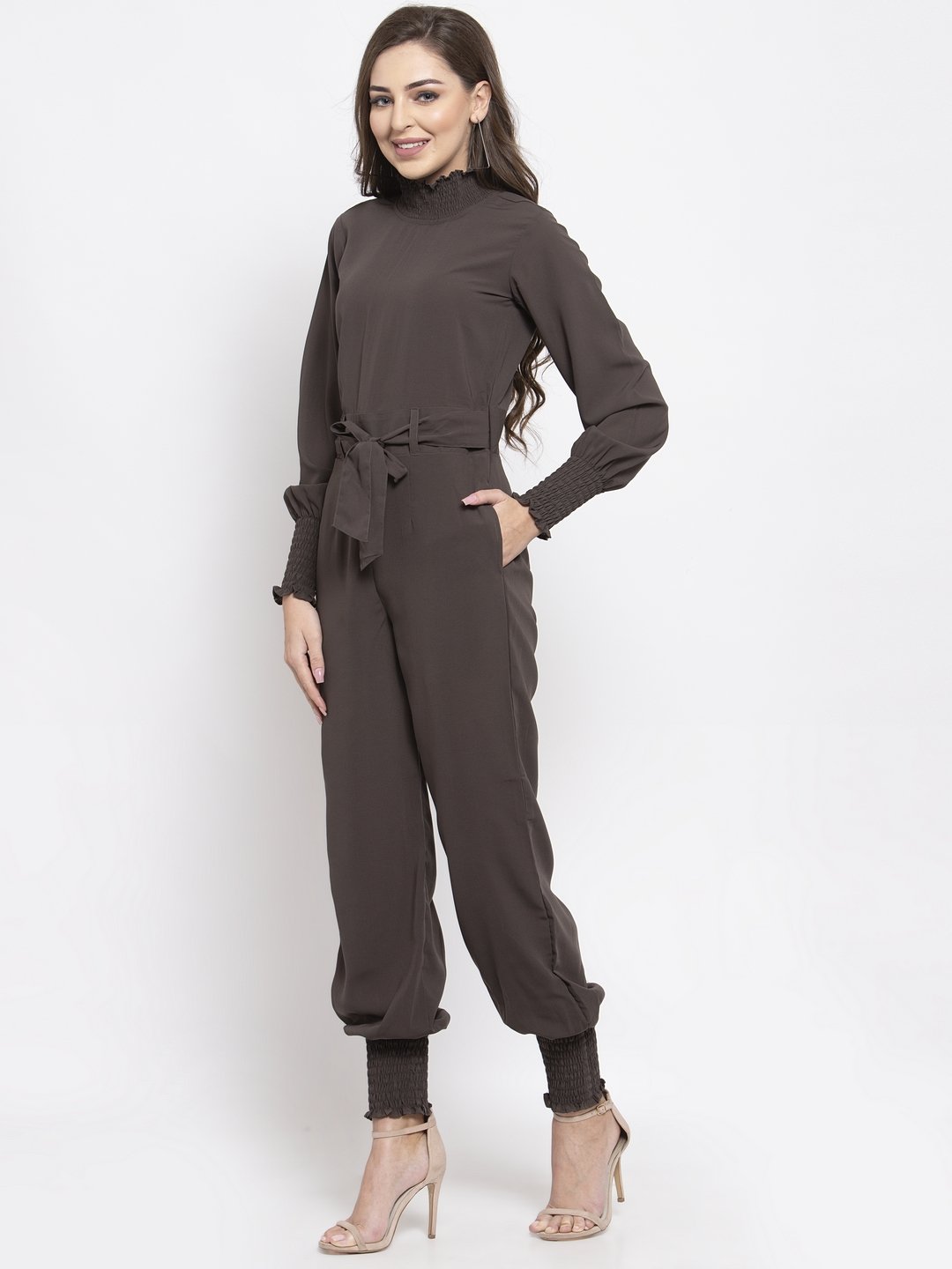 Jompers Women Grey Solid Basic Jumpsuit - Swadesiicart