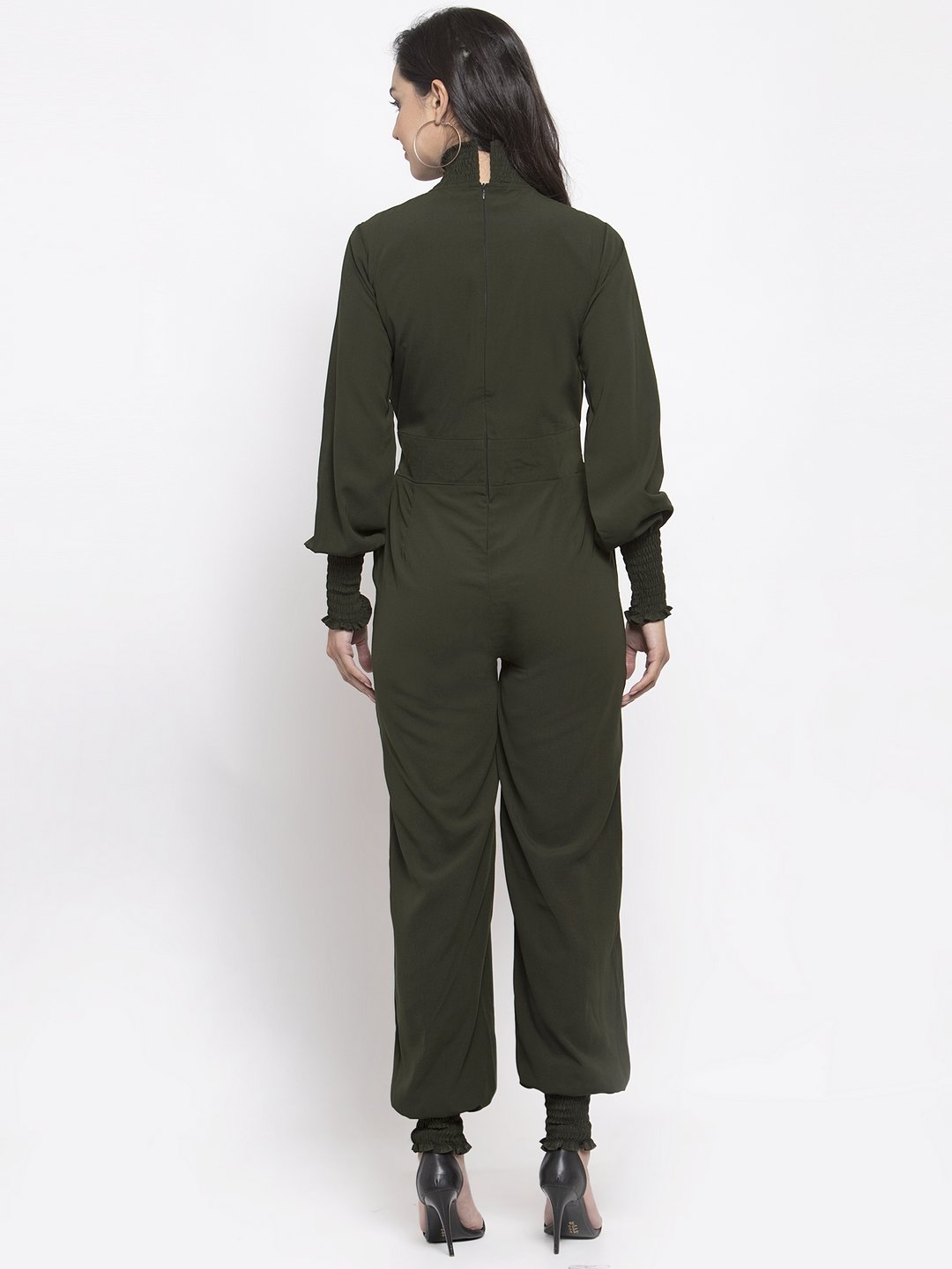 Jompers Women Olive Green Solid Basic Jumpsuit - Swadesiicart