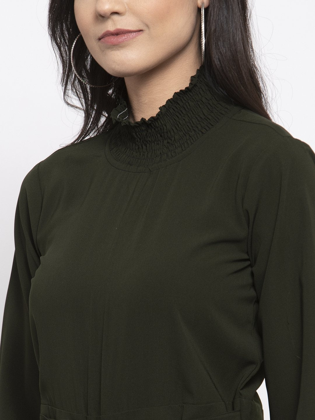 Jompers Women Olive Green Solid Basic Jumpsuit - Swadesiicart