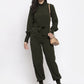 Jompers Women Olive Green Solid Basic Jumpsuit - Swadesiicart