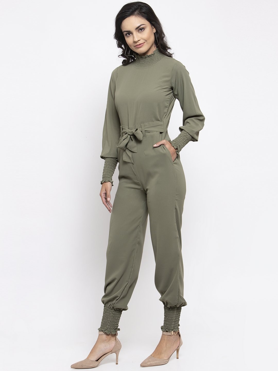 Jompers Women Pista Green Solid Basic Jumpsuit - Swadesiicart