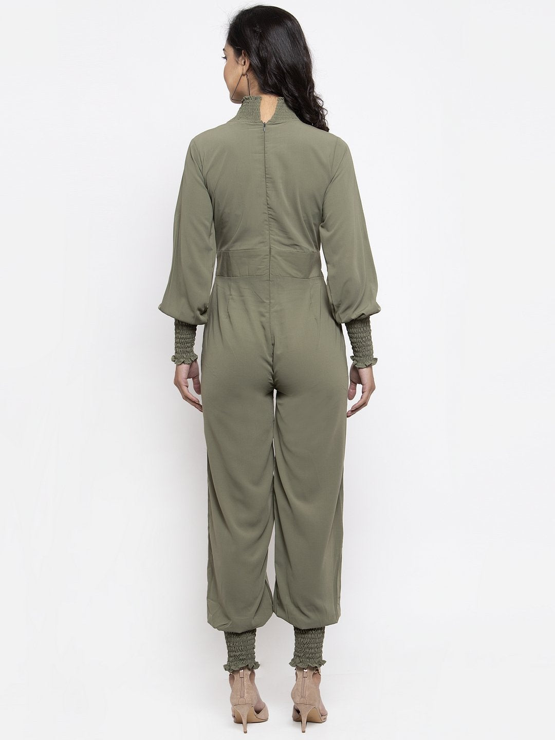 Jompers Women Pista Green Solid Basic Jumpsuit - Swadesiicart