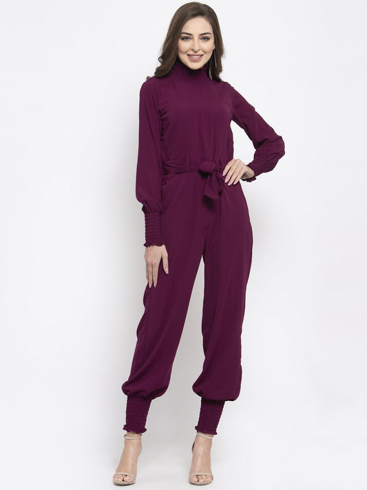 Jompers Women Purple Solid Basic Jumpsuit - Swadesiicart