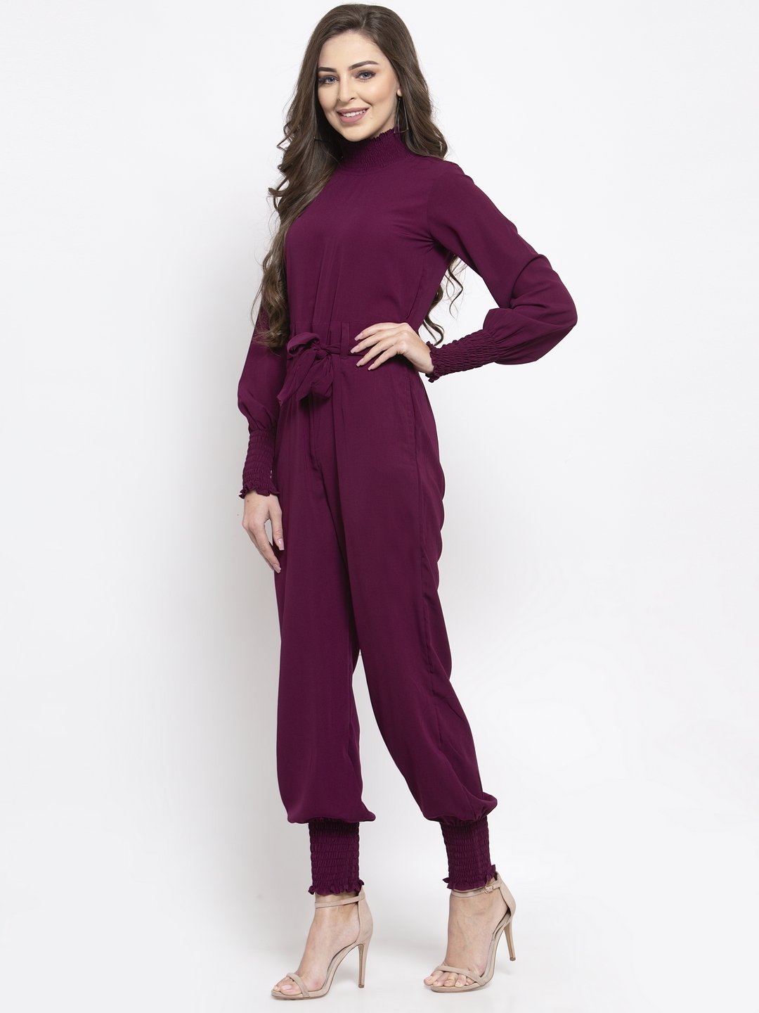 Jompers Women Purple Solid Basic Jumpsuit - Swadesiicart