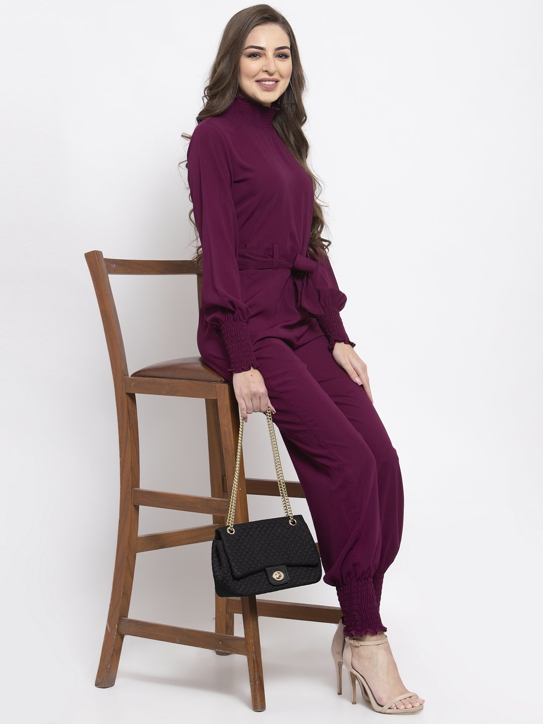 Jompers Women Purple Solid Basic Jumpsuit - Swadesiicart