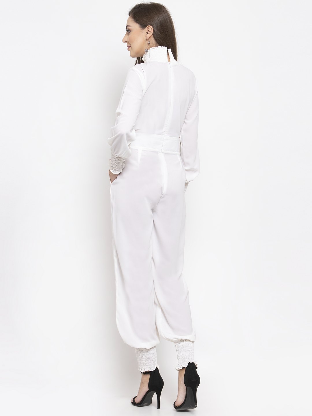 Jompers Women White Solid Basic Jumpsuit - Swadesiicart