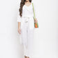 Jompers Women White Solid Jumpsuit with sequence on neck - Swadesiicart