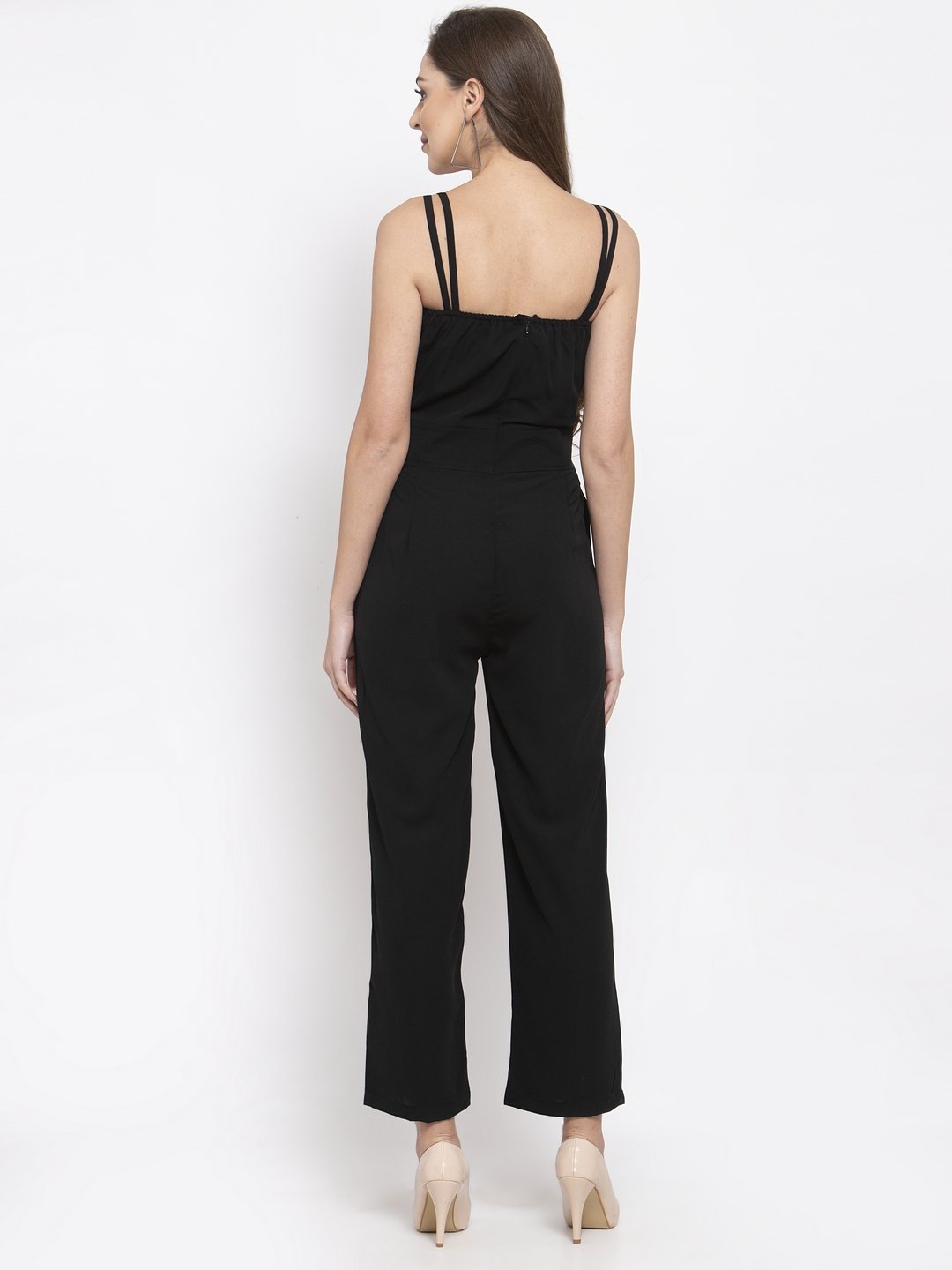 Jompers Women Black Solid Embellished Jumpsuit - Swadesiicart