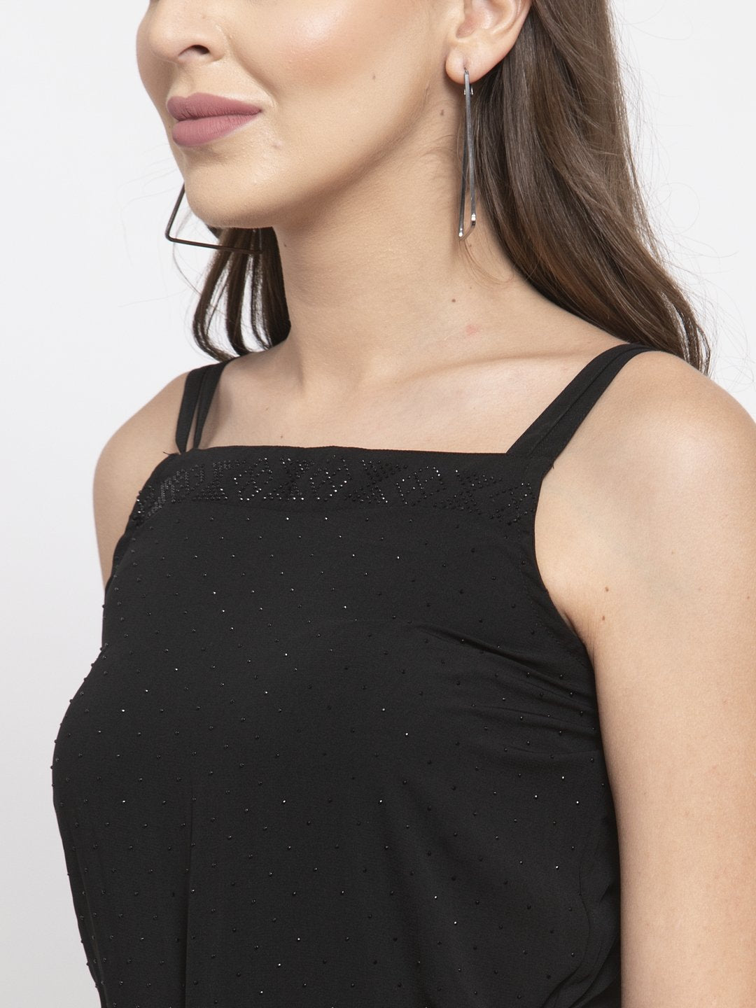 Jompers Women Black Solid Embellished Jumpsuit - Swadesiicart