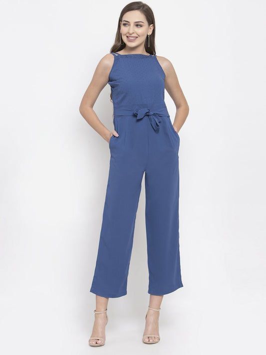 Jompers Women Blue Solid Embellished Jumpsuit - Swadesiicart