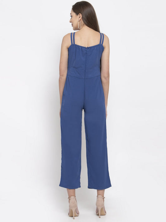 Jompers Women Blue Solid Embellished Jumpsuit - Swadesiicart