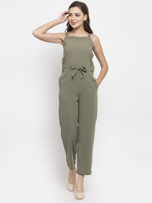 Jompers Women Green Solid Embellished Jumpsuit - Swadesiicart