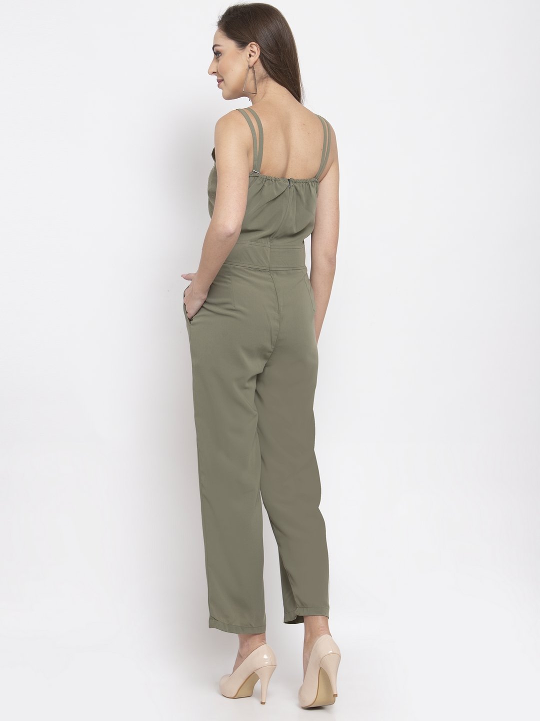 Jompers Women Green Solid Embellished Jumpsuit - Swadesiicart