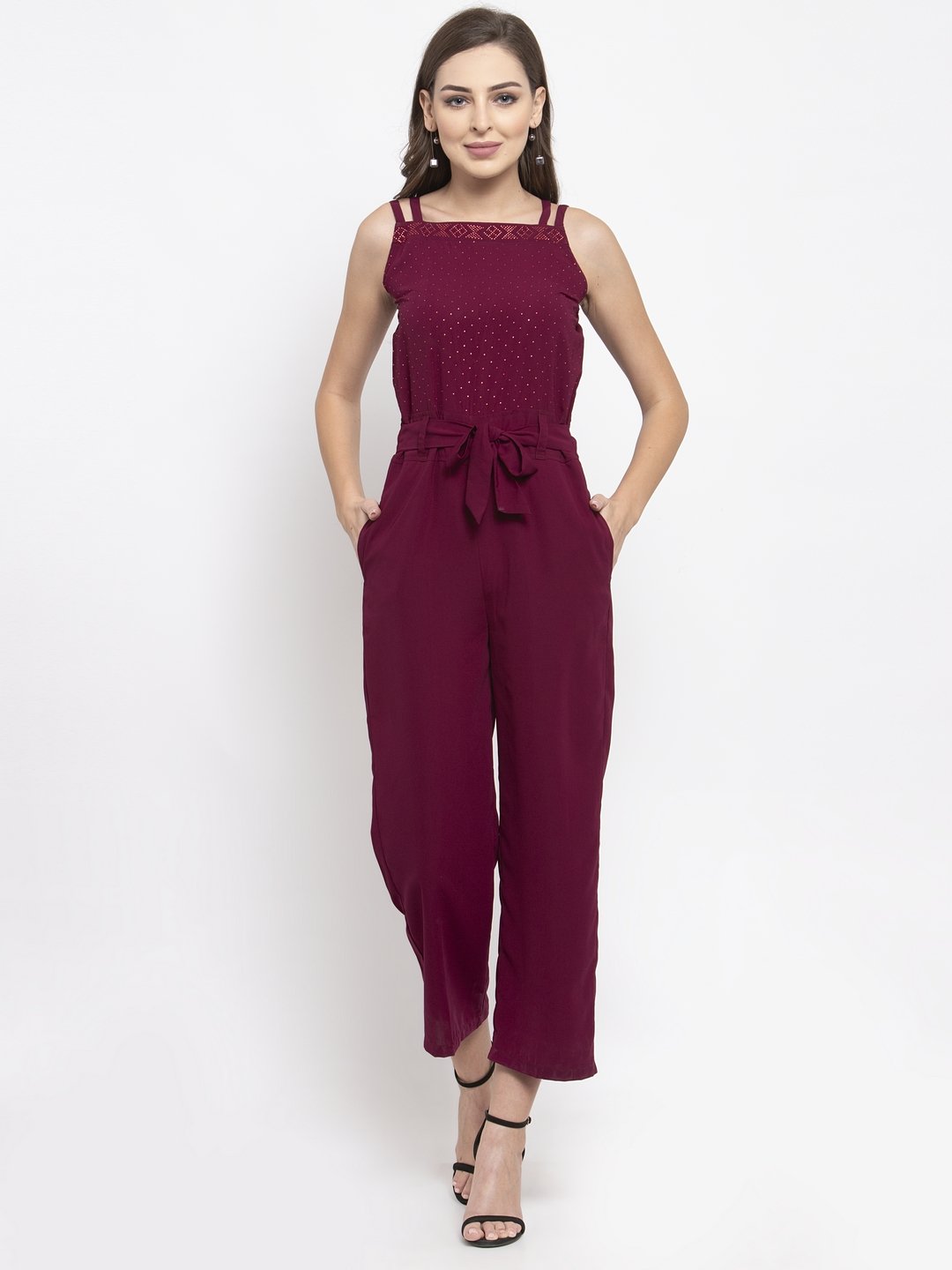 Jompers Women Purple Solid Embellished Jumpsuit - Swadesiicart