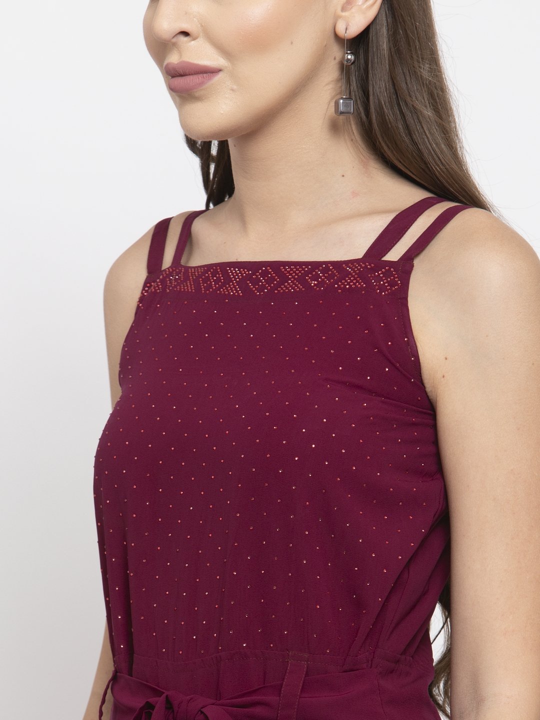 Jompers Women Purple Solid Embellished Jumpsuit - Swadesiicart