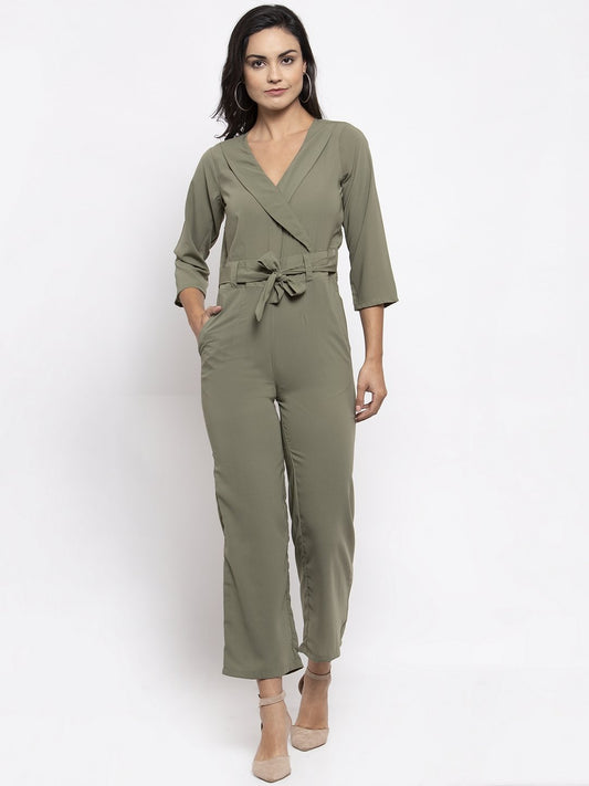 Jompers Women Pista-Green Solid Jumpsuit - Swadesiicart