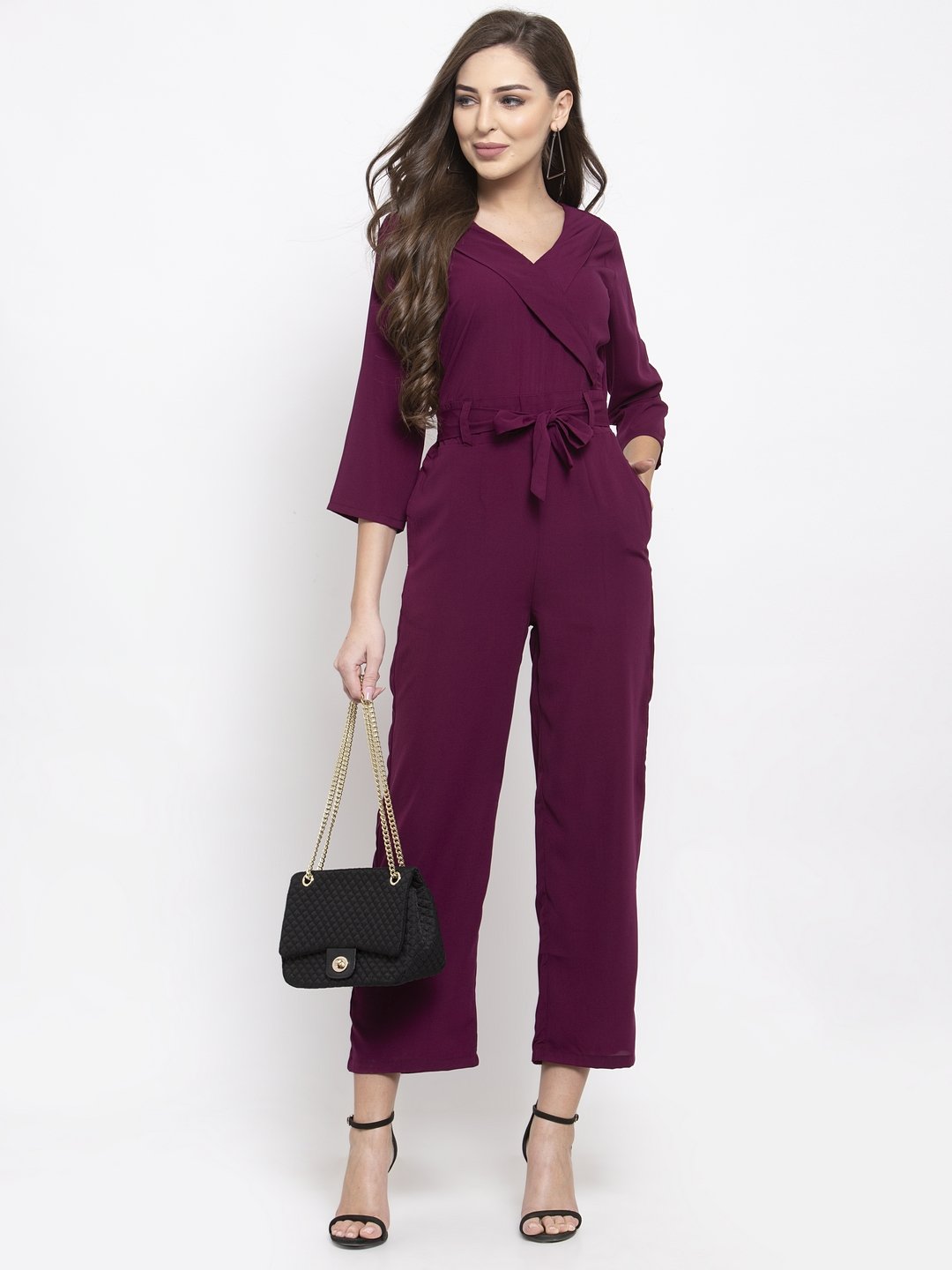 Jompers Women Purple Solid Jumpsuit - Swadesiicart