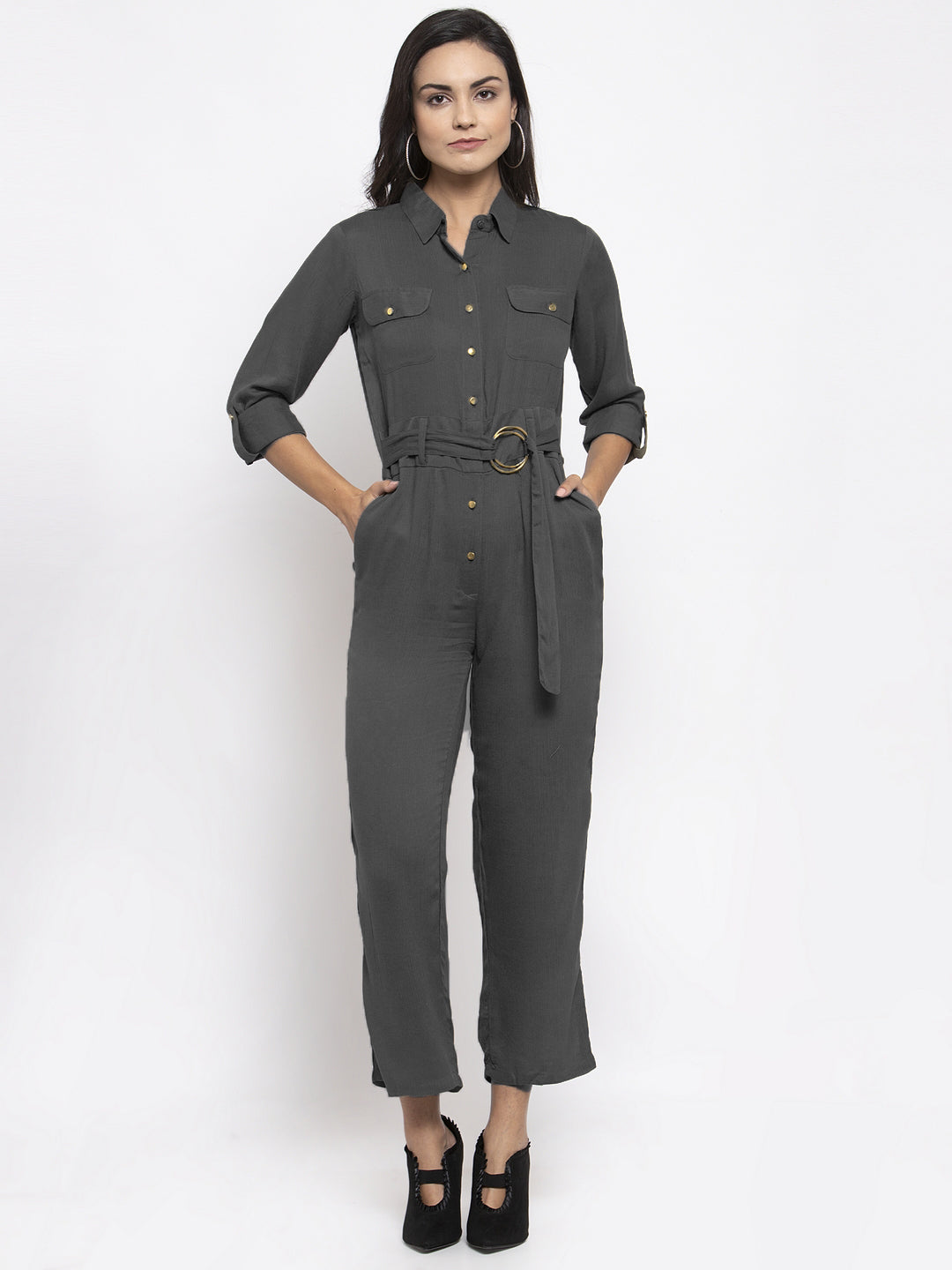 Jompers Women Grey Solid Jumpsuit - Swadesiicart
