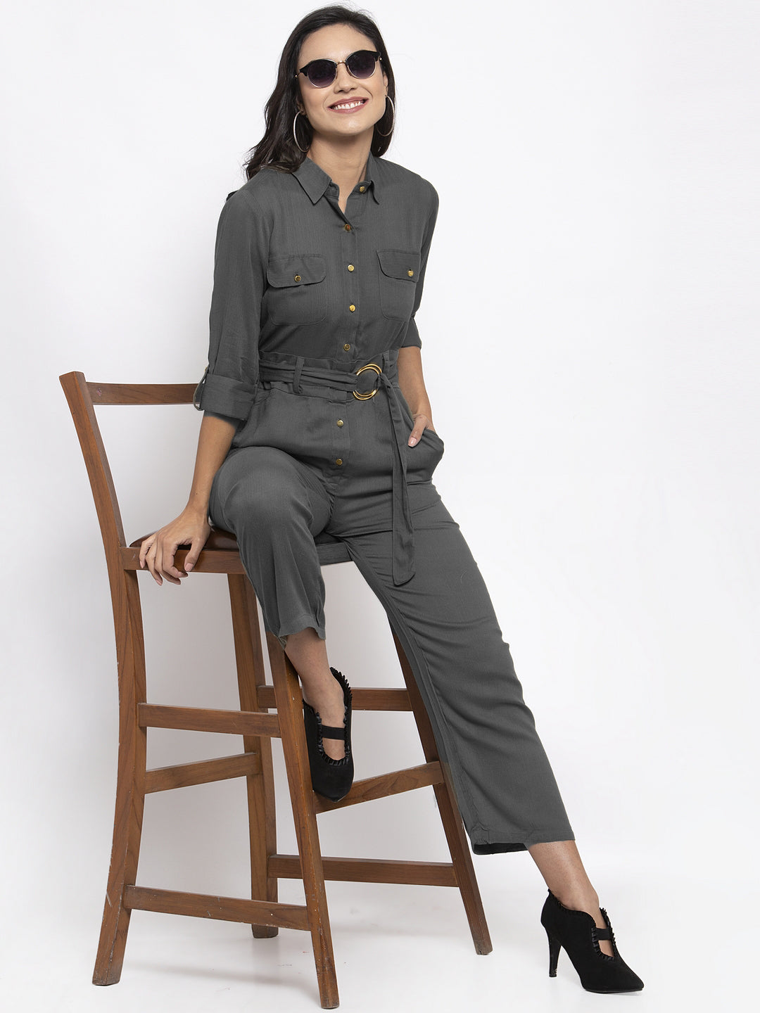Jompers Women Grey Solid Jumpsuit - Swadesiicart