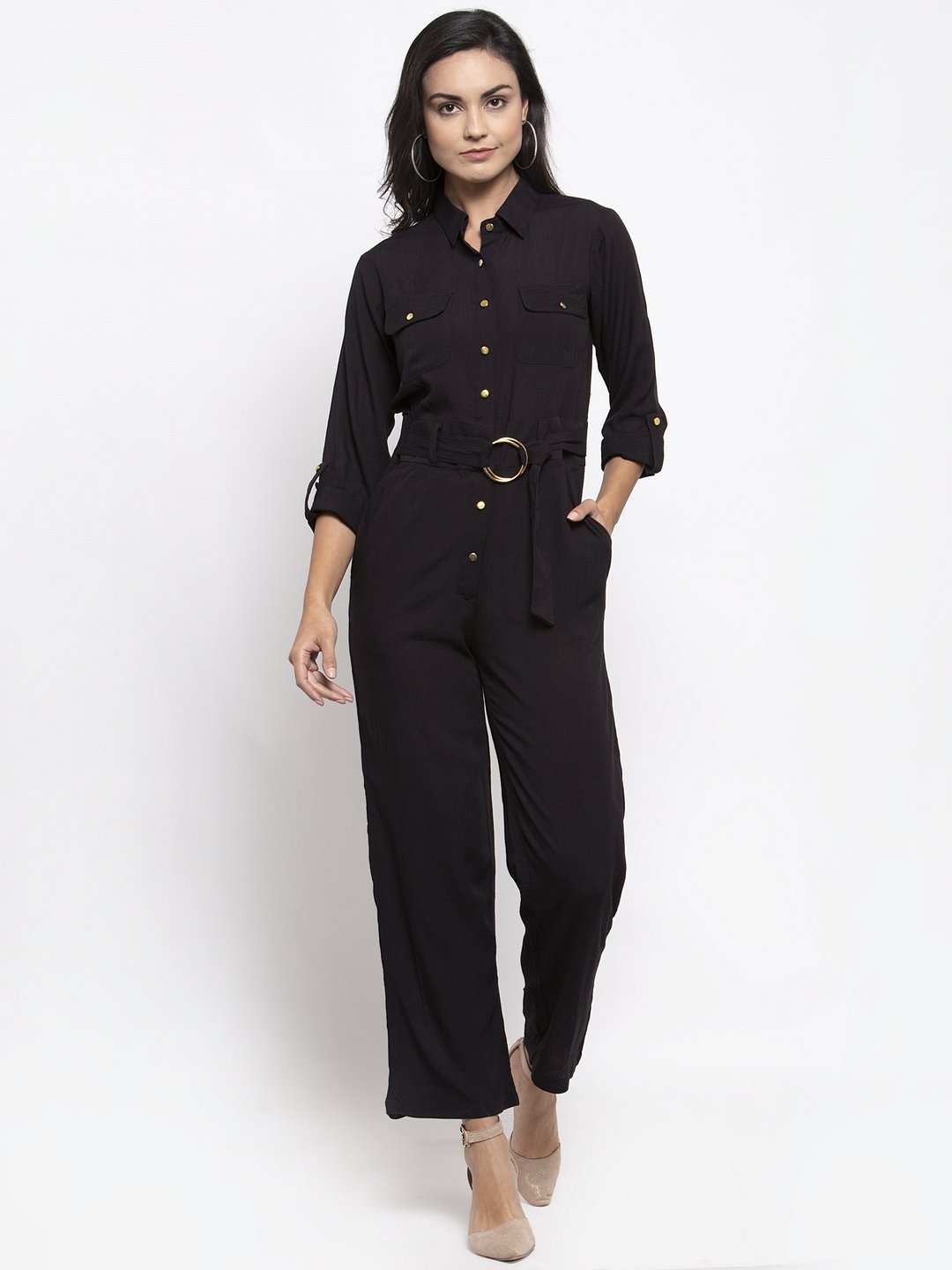 Jompers Women Black Solid Jumpsuit - Swadesiicart