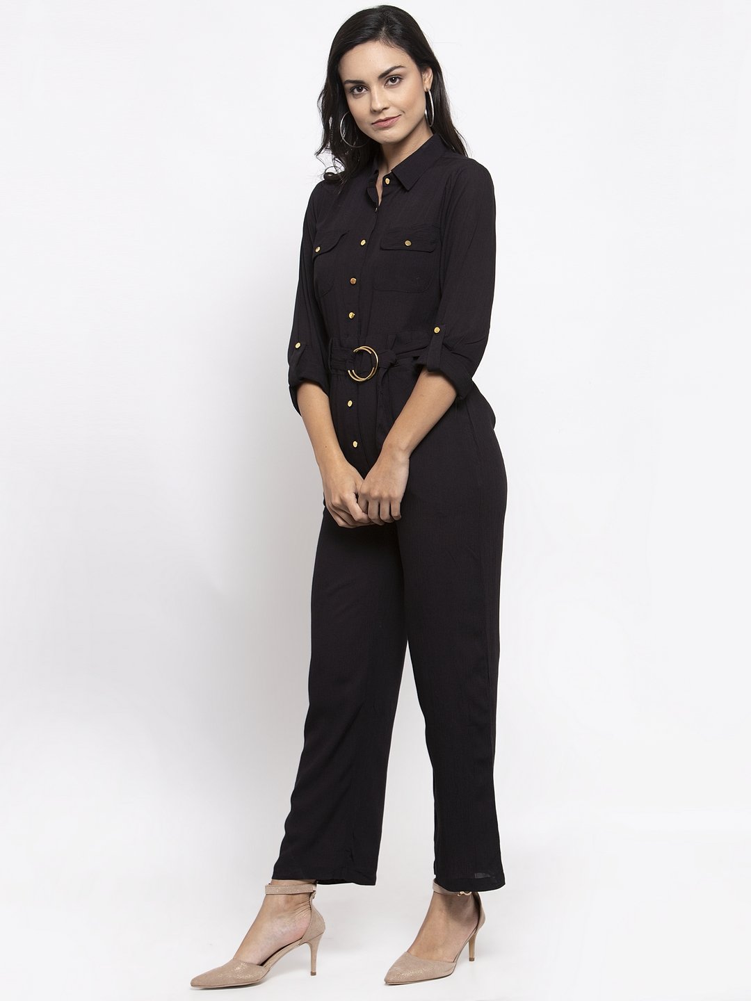 Jompers Women Black Solid Jumpsuit - Swadesiicart