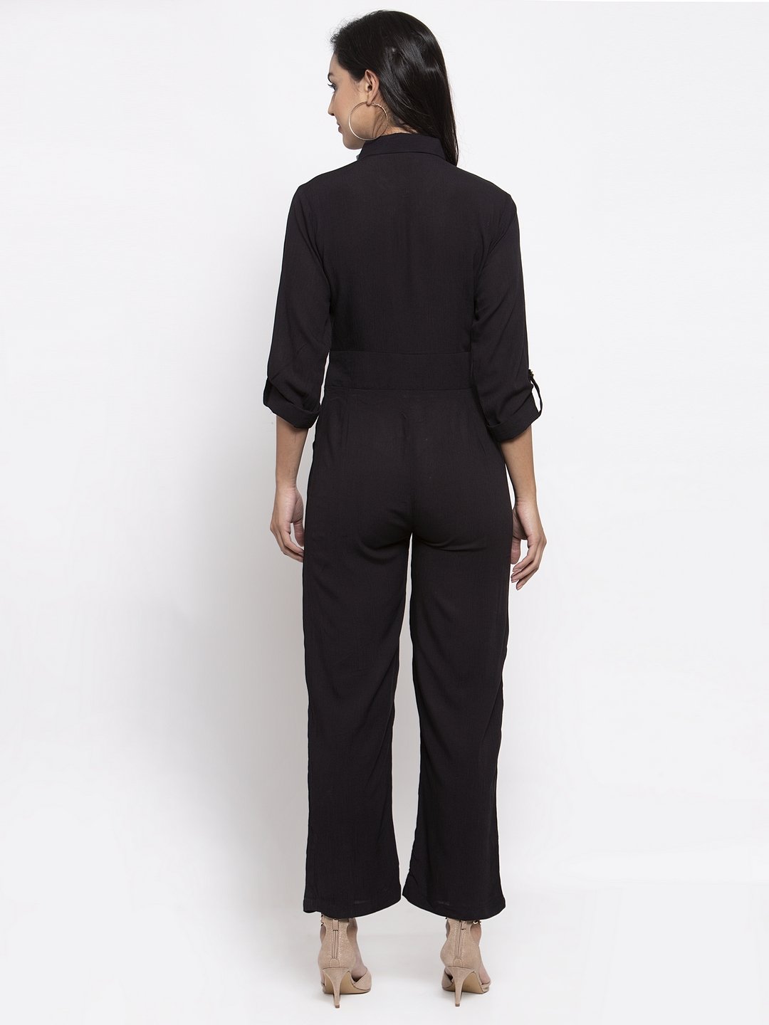 Jompers Women Black Solid Jumpsuit - Swadesiicart