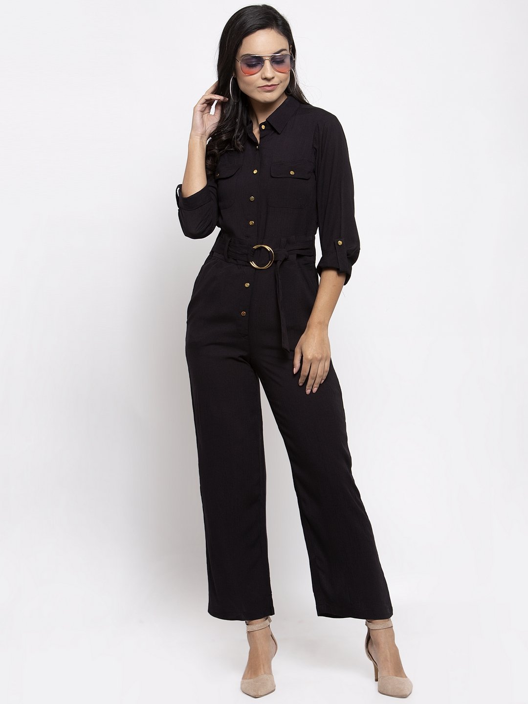Jompers Women Black Solid Jumpsuit - Swadesiicart