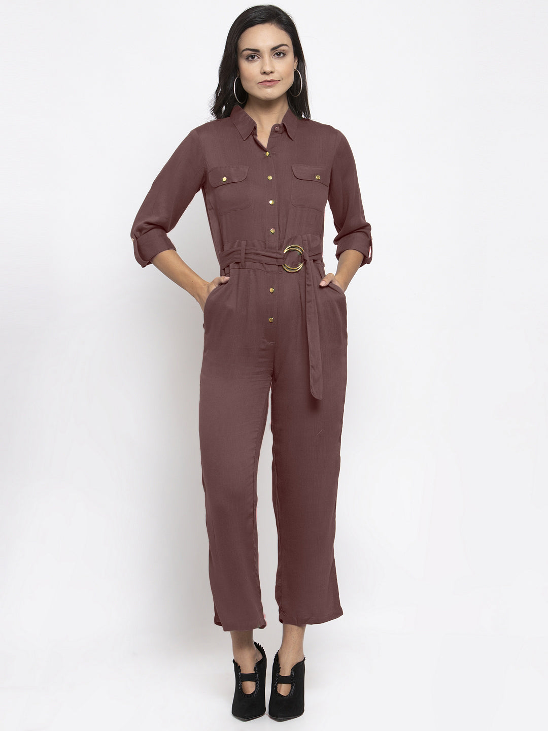 Jompers Women Brown Solid Jumpsuit - Swadesiicart